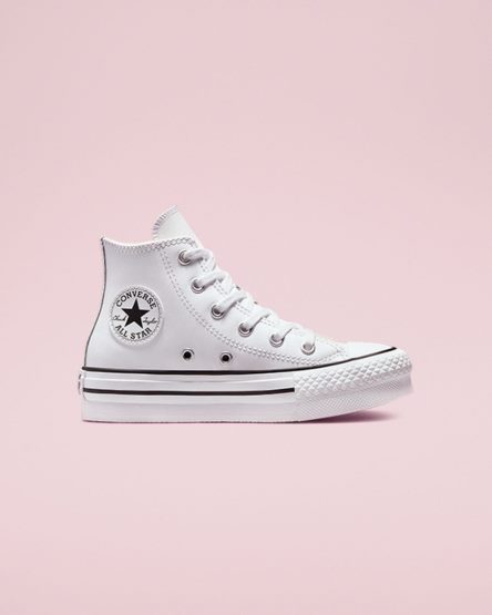 Girls' Converse Chuck Taylor All Star Lift Leather High Top Platform Shoes White / Beige White / Black | AU 1C3E4T